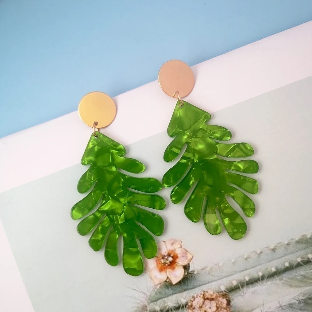 Tropical Leaf Acrylic Drop Earrings